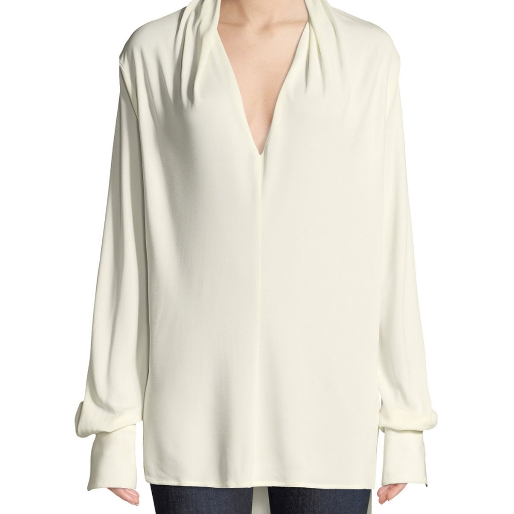 Joslin V-Neck Blouson-Sleeve High-Low Top